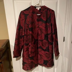 Coldwater Creek Red and Black Rose Blouse